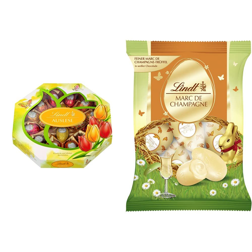 Oeufs Sélection Chocolat | 288g | 2 x œufs à crête et truffes au chocolat | 3x90g | Les plus belles truffes au Marc de Champagne au chocolat blanc | Chocolat de Pâques | Cadeau de chocolat