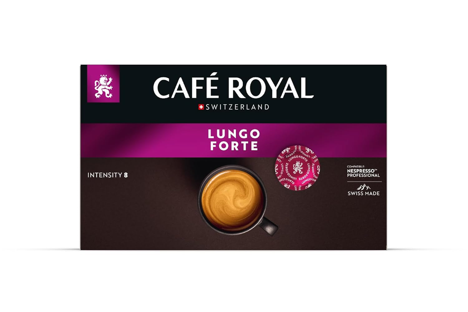 Café Royal Professional Pads, Lungo Forte, 50 dosettes Nespresso (R) Professional compatibles pour le bureau et la gastronomie, certifiées Rainforest Alliance, 100 % de café Arabica, intensité 8