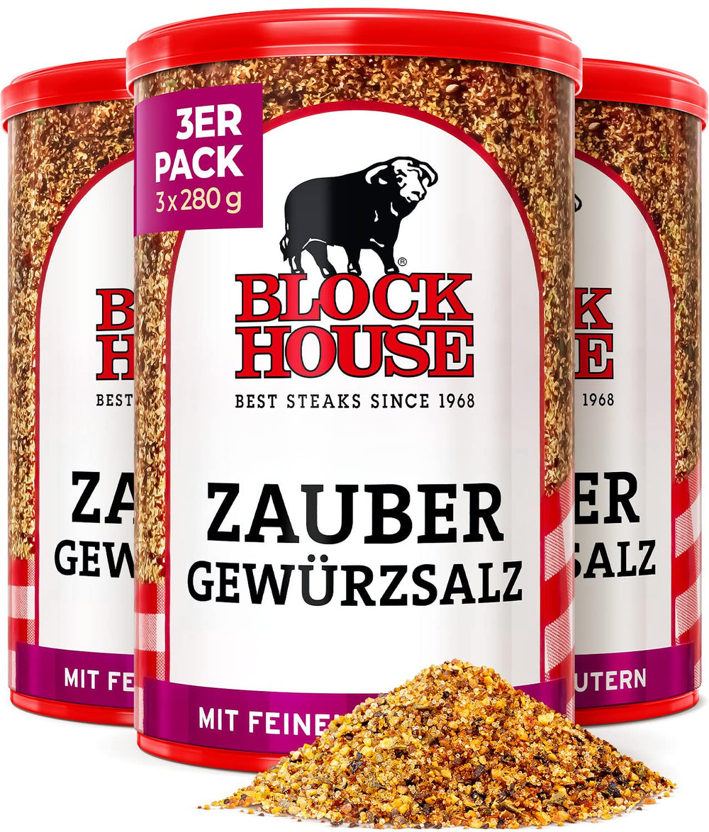 Block House Zaubergewürzsalz, Gewürzmischung für Fleisch, Fisch and Gemüse in Restaurantqualität, 280g Dose mit Streuaufsatz