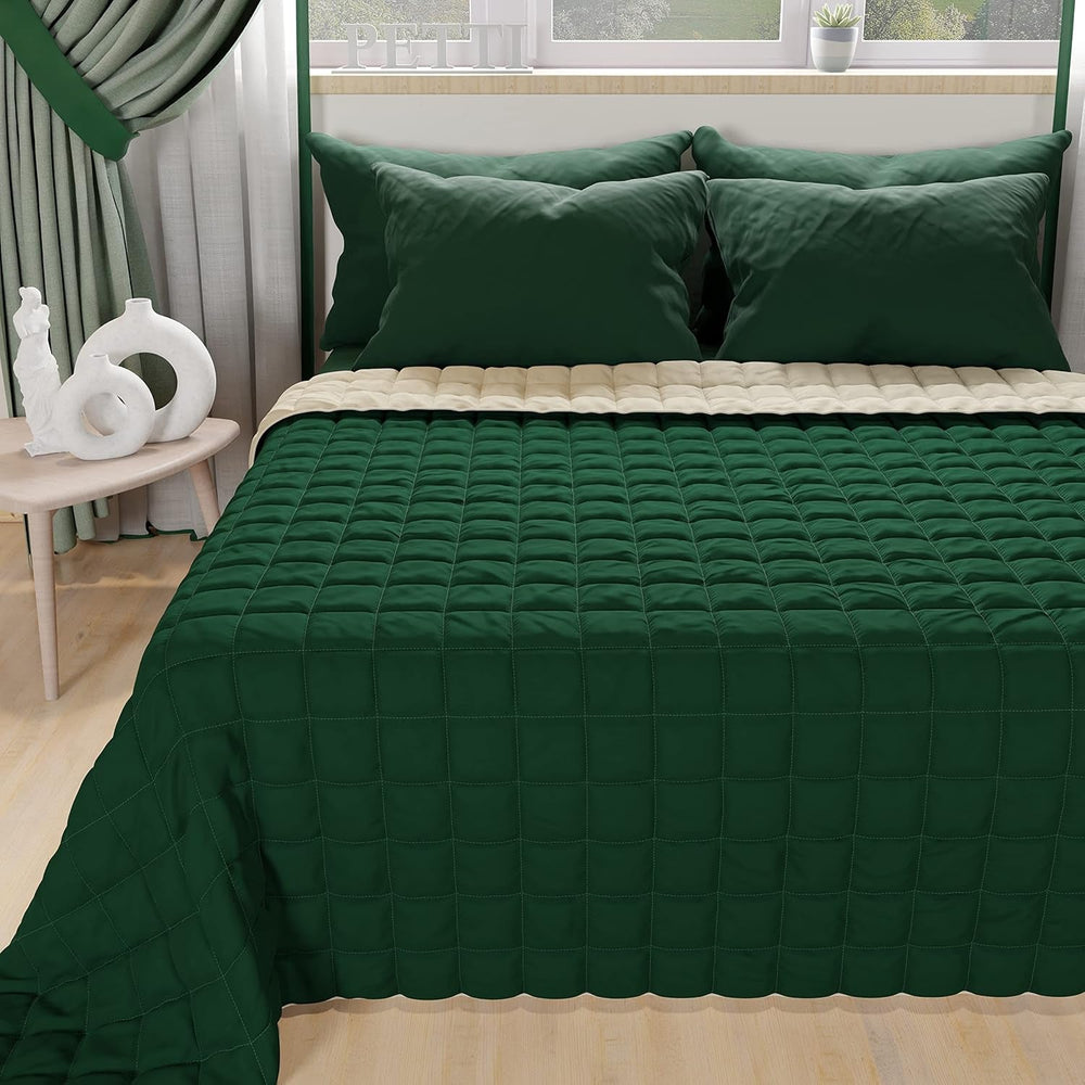 PETTI Artigiani Italiani - Couvre-lit simple double face Spring Couvre-lit Bleu nuit Blanc 100% Made in Italy Couettes et couettes Naty Shop Verde Taupe Una Piazza E Mezza