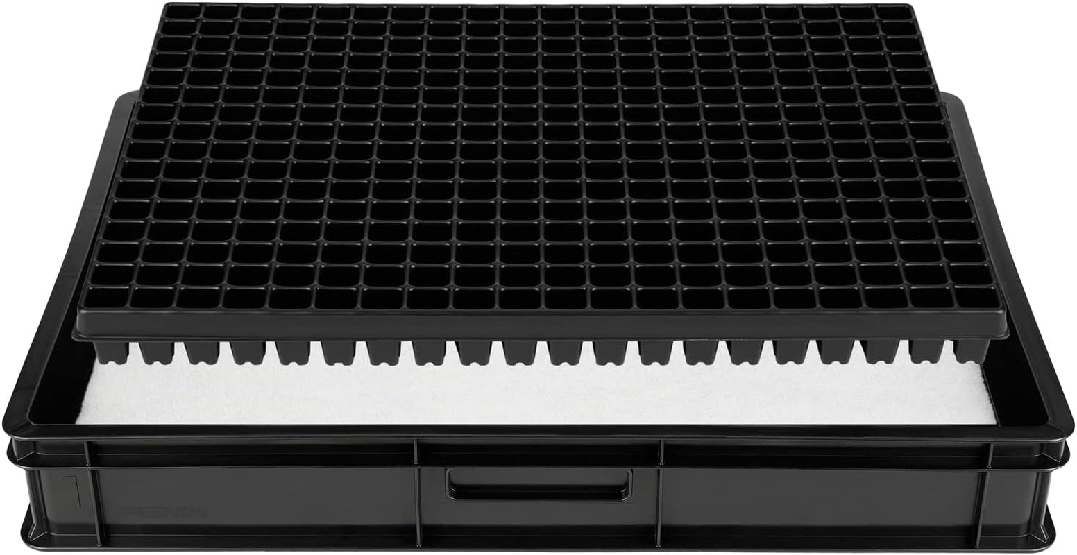 Système de propagation GW-285 composé d'un bac à eau professionnel GW657, d'un tapis capillaire assorti (absorption d'eau 3 L par m²) et d'un plateau à pots avec 285 pots (23x23 mm, hauteur 54 mm) en taille européenne (600x400 mm)