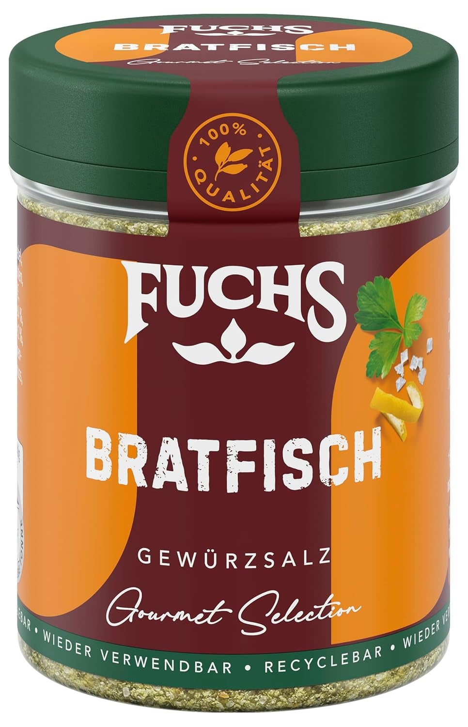 Fuchs Gourmet Selection Klassisch/Heimisch – Bratkartoffel Gewürzsalz, nachfüllbares Kartoffel Gewürz, Salz zum Würzen von Brat- & Ofenkartoffeln, Pommes Frites & Co, végétalien, 70 g