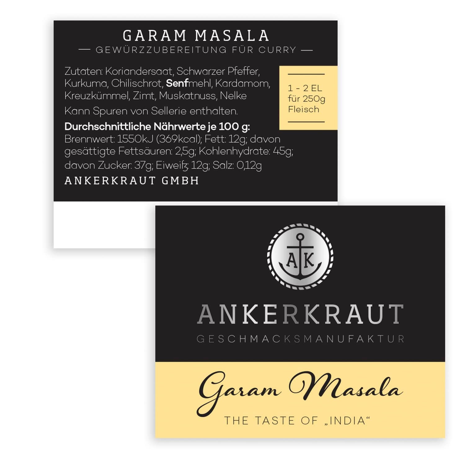 Ankerkraut Garam Masala, Gewürz für indisches Gericht, Leckeres Curry mit Fleisch würzen, Taste of India, 65 g dans un verre en liège