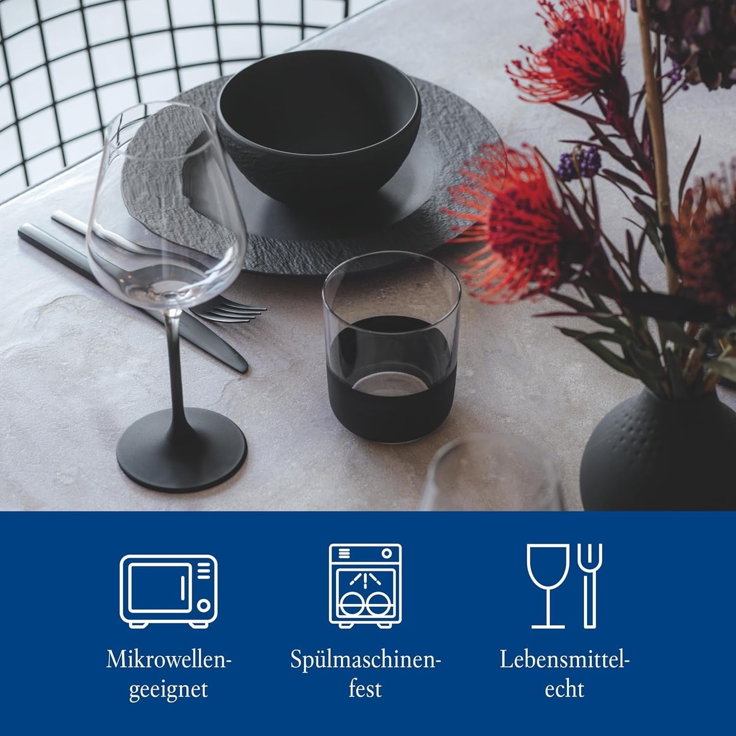 Villeroy & Boch – Manufacture Rock Starter-Set 6 Teilig Schwarz, Spülmaschinenfest, Mikrowellensicher, Geschirr Set Schwarz Matt, Tafelservice, Essgeschirr, Premium Porzellan Vaisselle Naty Shop