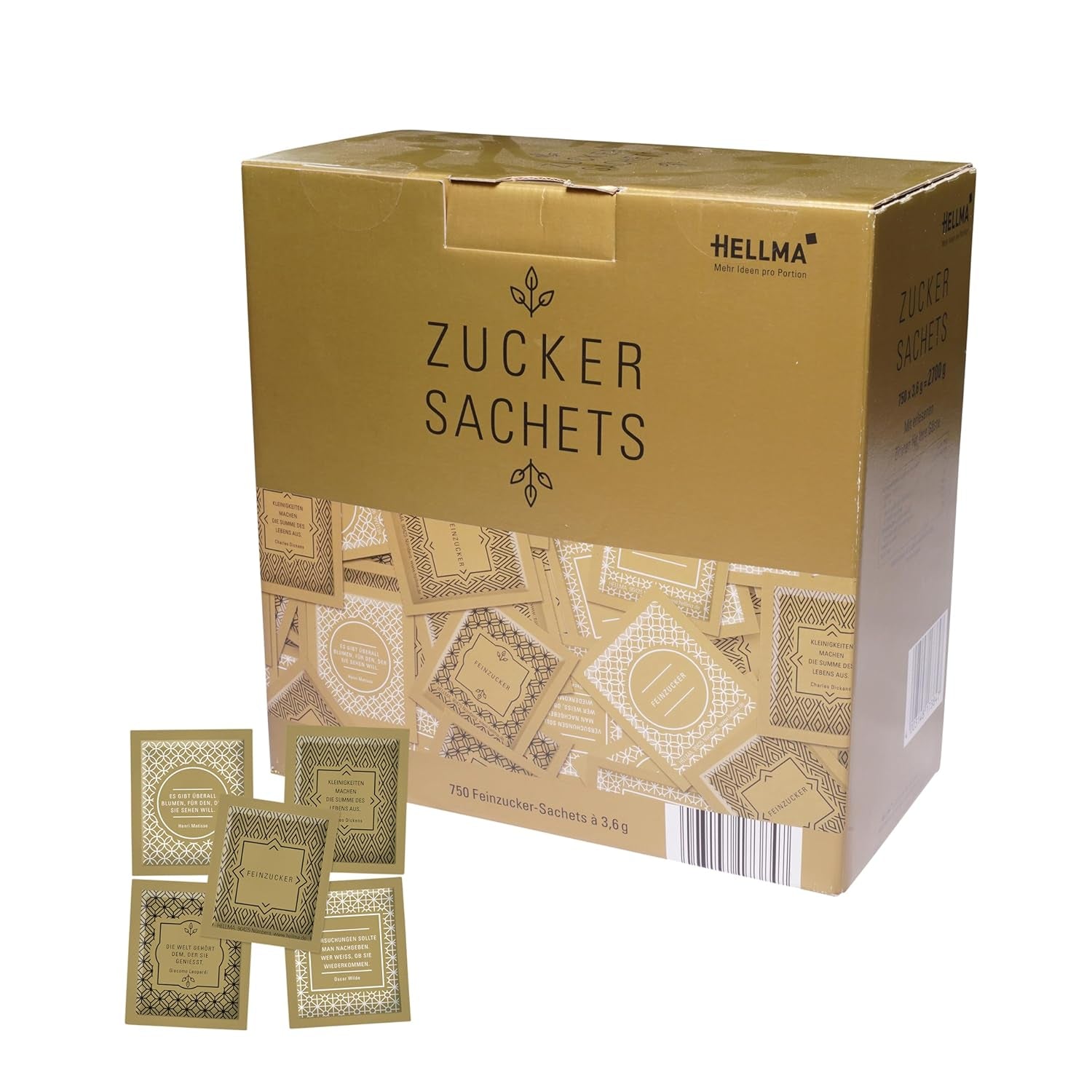Hellma Zucker-Sachets Goldline 750 Stk. Je 3,6 G – 3,6 Kg Vorrats-Box - Zuckertütchen Einzeln, Für Kaffee Oder Tee Sweeteners Naty Shop Titre par défaut