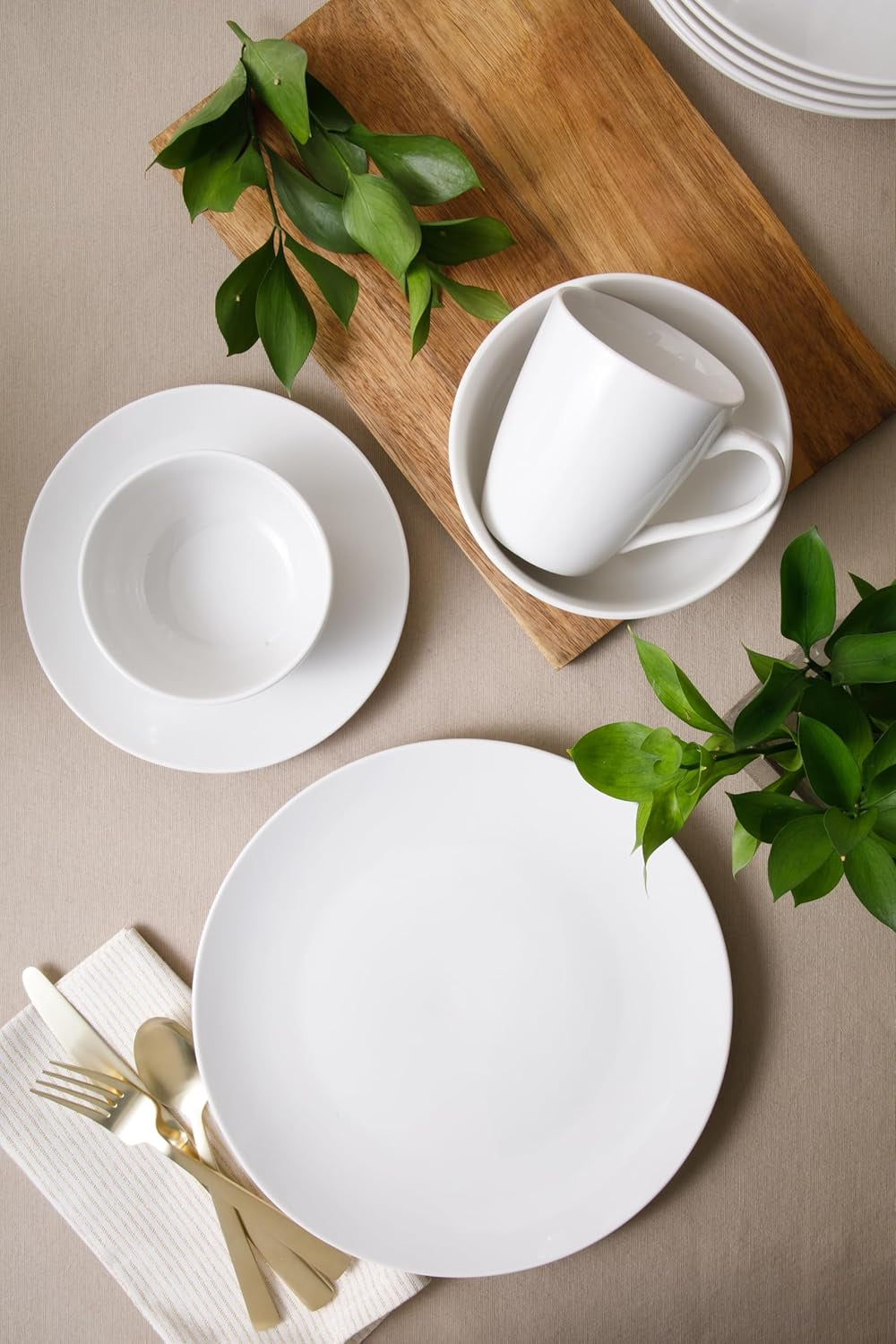 Service de table en porcelaine Zen Buffet, service pour 6 personnes (30 pièces), blanc (tasses)