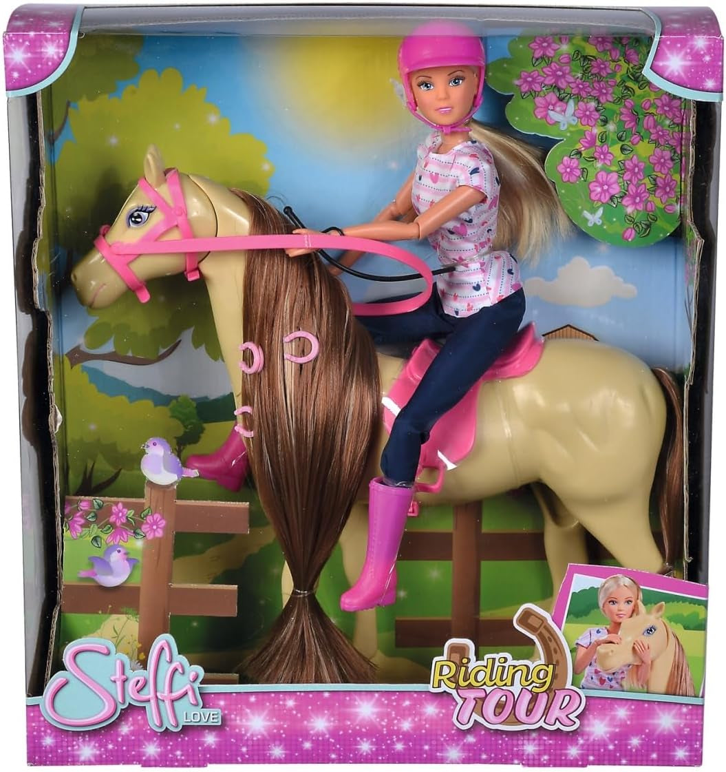 Simba 105730939 - Steffi Love Riding Tour, En tenue d'équitation, Avec 2 chevaux, Poupée entièrement articulée, Poupée à habiller, 29 cm, Pour les enfants à partir de 3 ans Poupées Naty Shop