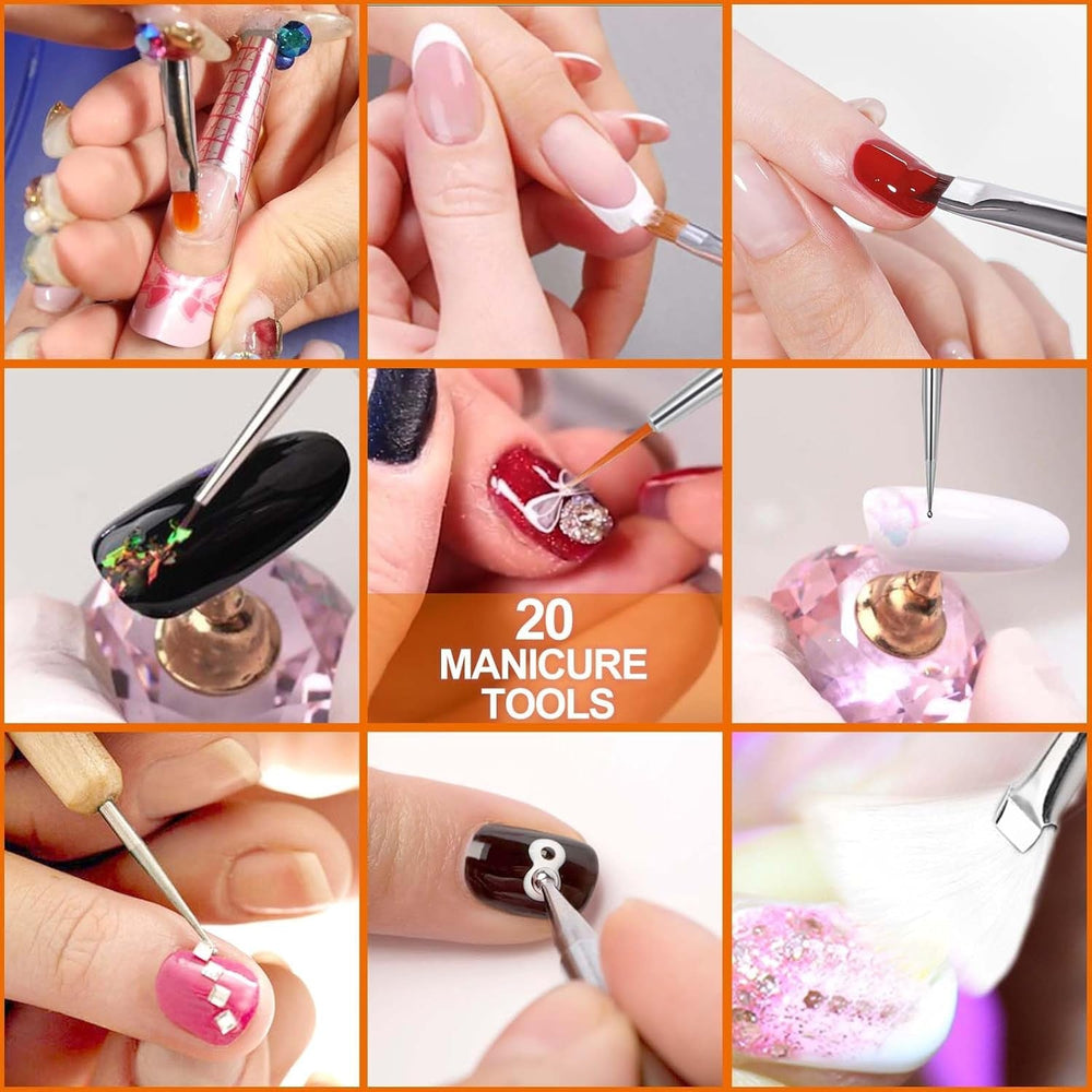 Hanyousheng 20 pièces ensemble de pinces à ongles, 15 pièces pinces à ongles, 5 pièces outils de pointage pour Nail Art pour bricolage Nail Art Design