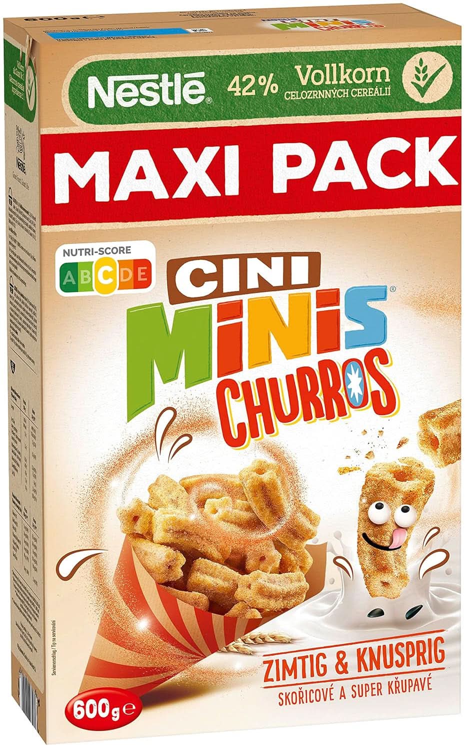 CINI MINIS Churros cereale pentru micul dejun cu 42% făină integrală, 360 grame Naty Shop 600 grame