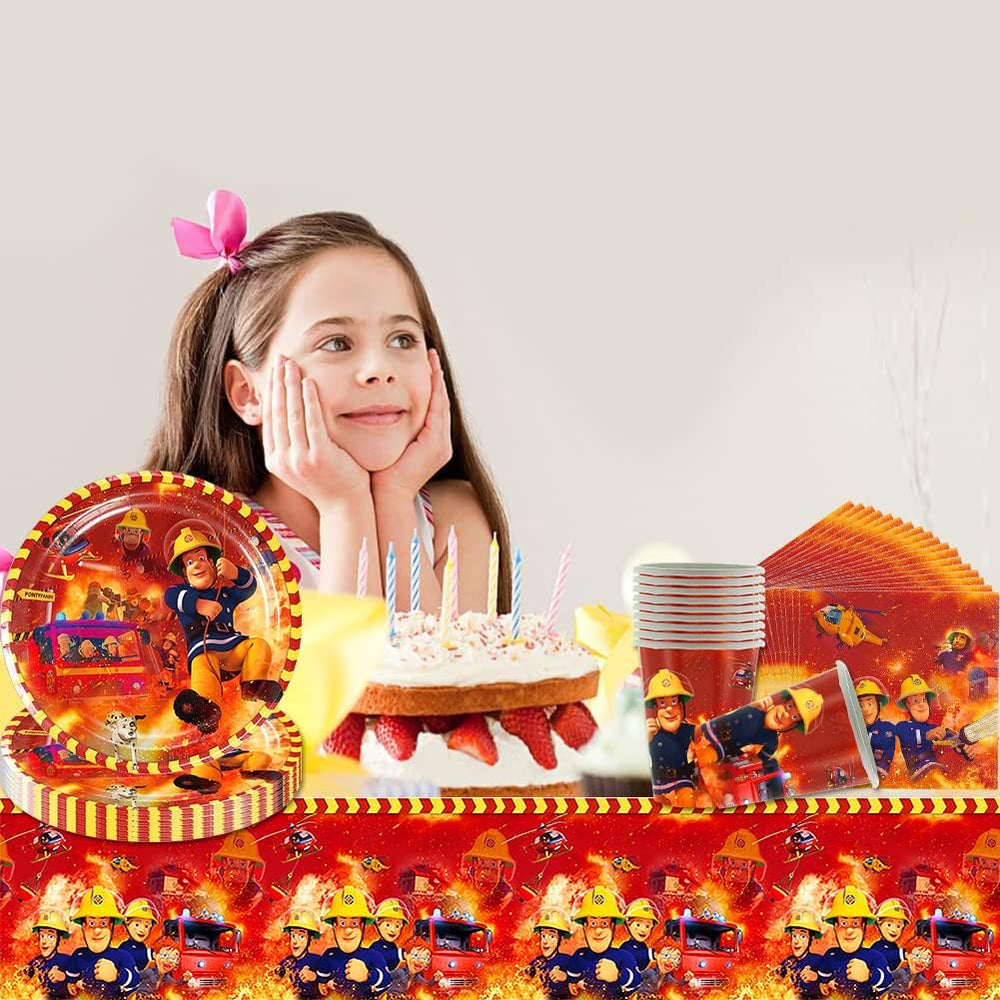 Ensemble de vaisselle de fête à thème pompier, décorations de fête d'anniversaire de pompier, 61 pièces pour 20 invités