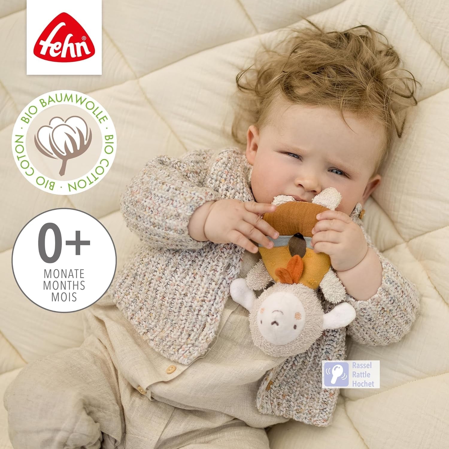 Fehn bébé anneau de préhension jouet mouton fehnNATUR - peluche avec coton biologique - jouet pour bébé avec clochette et jouet d'apprentissage ludique - jouet de préhension pour bébés et jeunes enfants à partir de 0 mois Jouets pour bébé Naty Shop