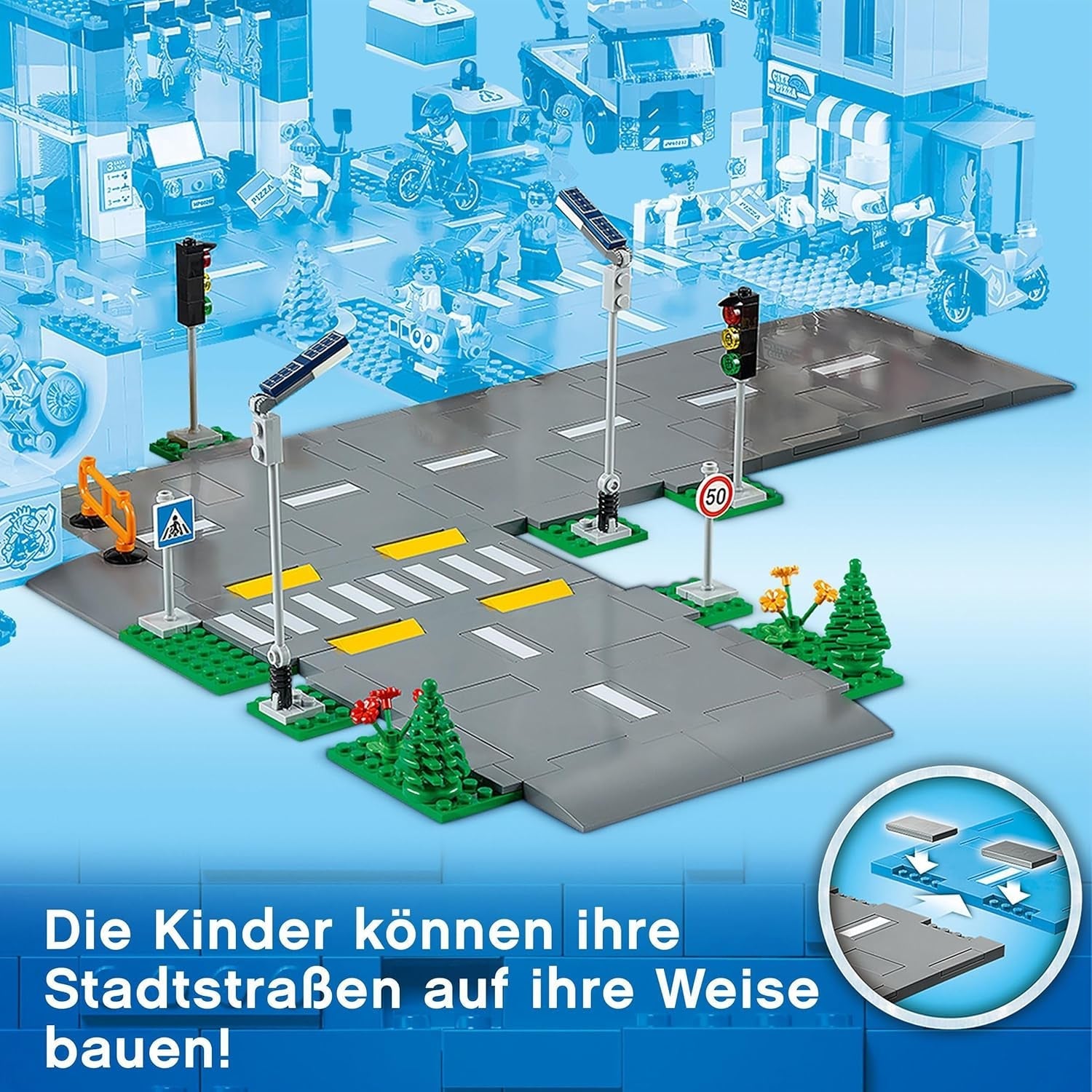LEGO City Straßenkreuzung mit Ampeln, Bauset mit im Dunkeln leuchtenden Steinen 60304