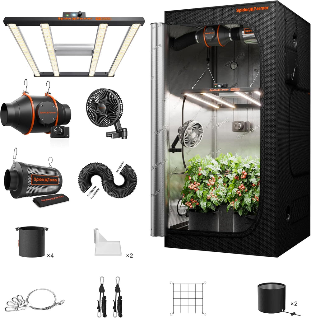 Spider Farmer SF1000 Lampe de culture LED à spectre complet à intensité variable, diode Samsung LM301H EVO, kit de tente de culture complète 70 x 70 x 160 cm, ensemble de tente de culture hydroponique, système de ventilation