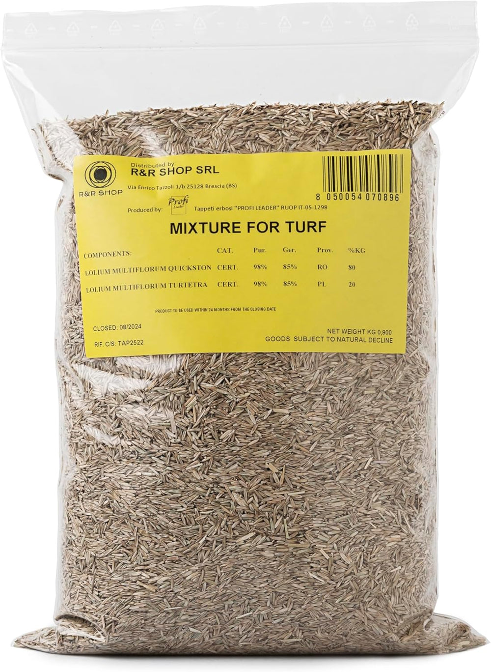 R&R SHOP – Samen Für Widerstandsfähigen Rasen, Weidelgras, Schnell Wachsend Und Begehbar, Geeignet Für Alle Geländearten (900Gr - 35Mq)