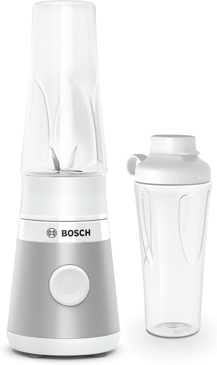 Bosch Mini-batteur sur socle Vitapower Serie 2 MMB2111S, Mélangeur à grande vitesse, Jusqu'à 40 000 tr/min, Tritan Togo-Flasche 0,6 L, Trinkdeckel, Bruchsicher, Spülmasch.Geeignete Teile, 450W, Silber/Schwarz Kitchen Naty Shop Single Silber / Weiß
