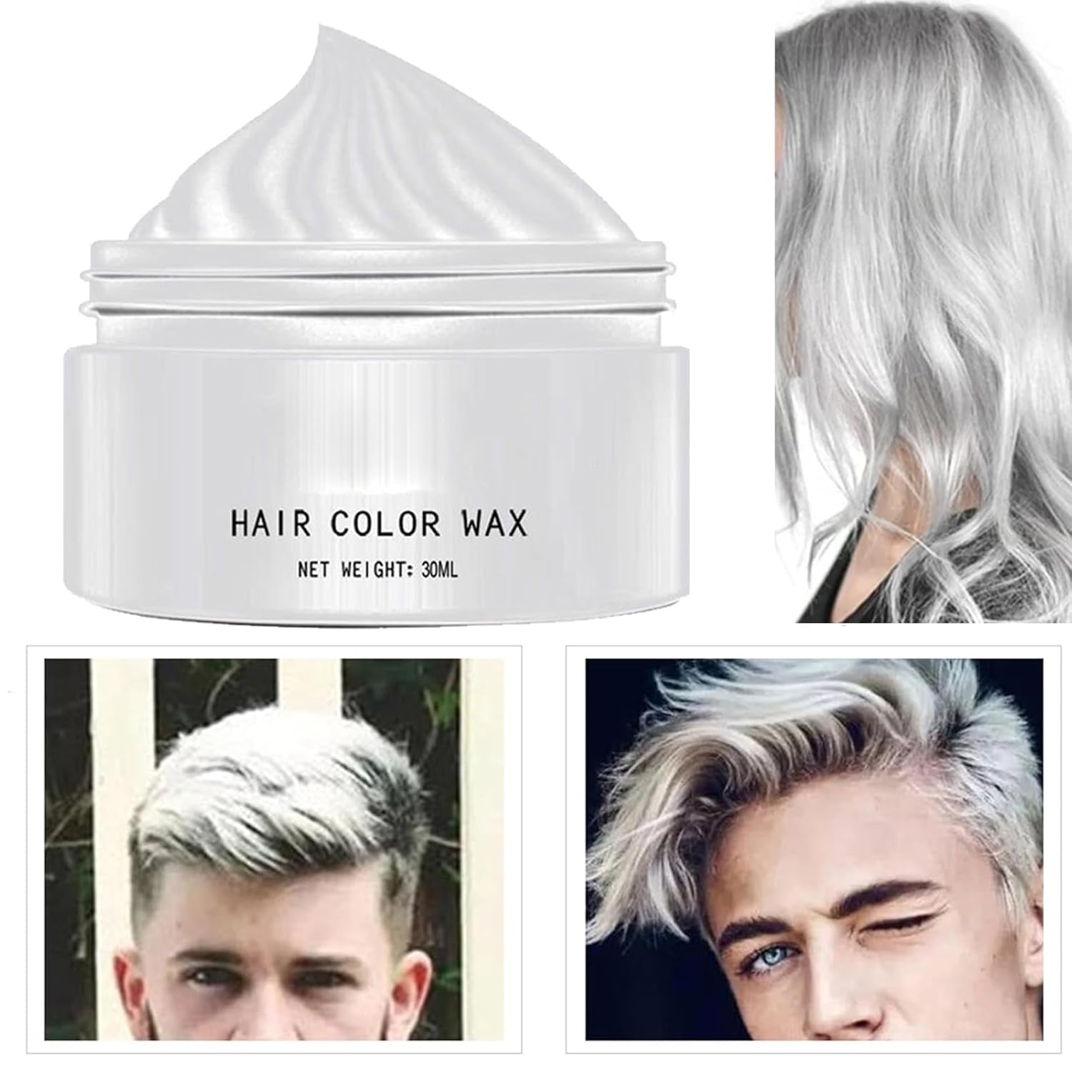 Teinture pour cheveux blancs naturels, teinture de cire pour cheveux blancs, teinture pour cheveux naturels blancs unisexes, teinture pour cheveux blancs, cire pour cheveux de fête d'Halloween Cosplay, cire pour cheveux de fête de teinture pour cheveux, 30 ml Naty Shop teinture pour cheveux