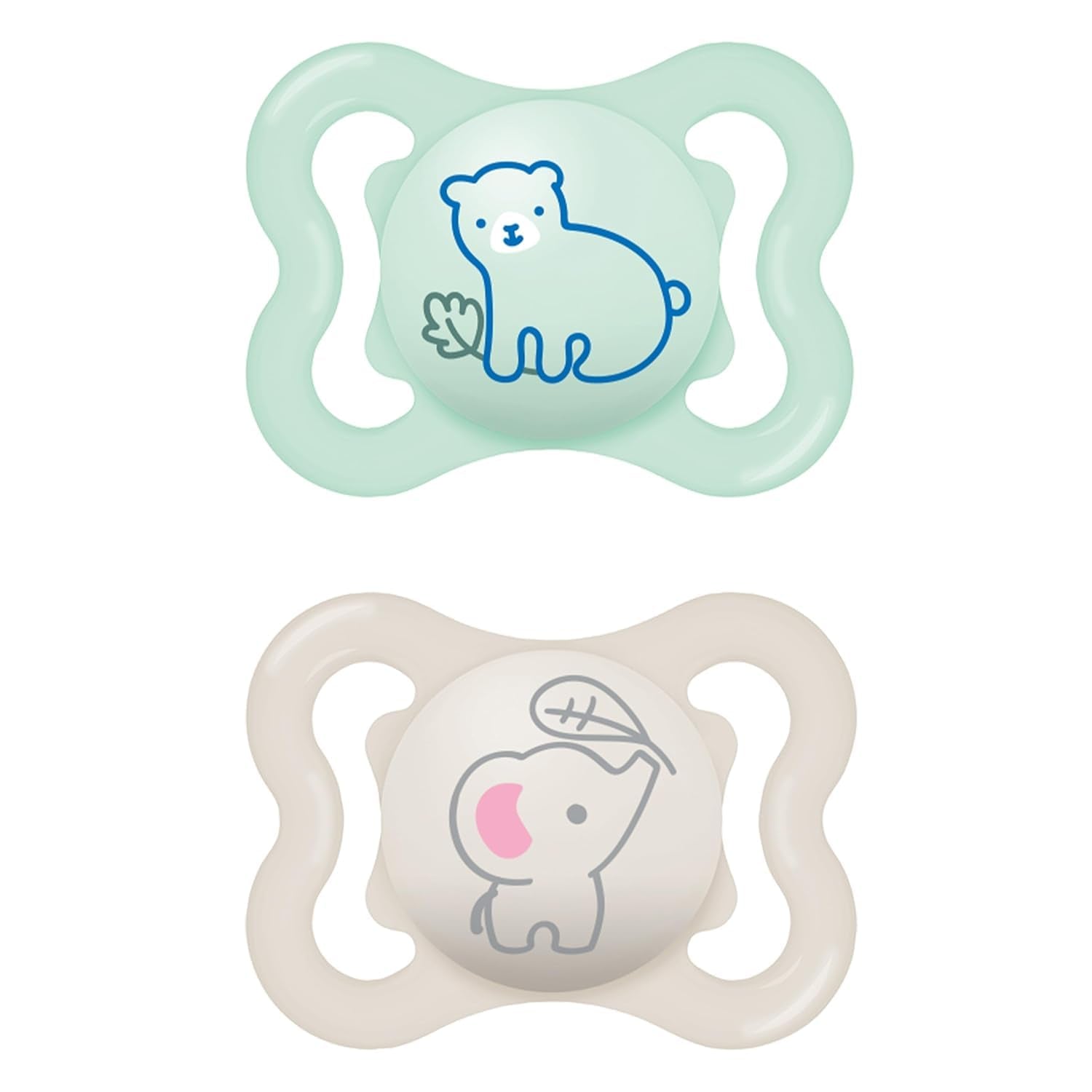 MAM Air Lot de 2 Sucettes en Silicone Extra Légères et Aérées Sucette pour Bébé Respectueuse des Dents en Silicone Spécial MAM SkinSoft avec Boîte à Sucette 6-16 Mois Ours/Rhinocéros