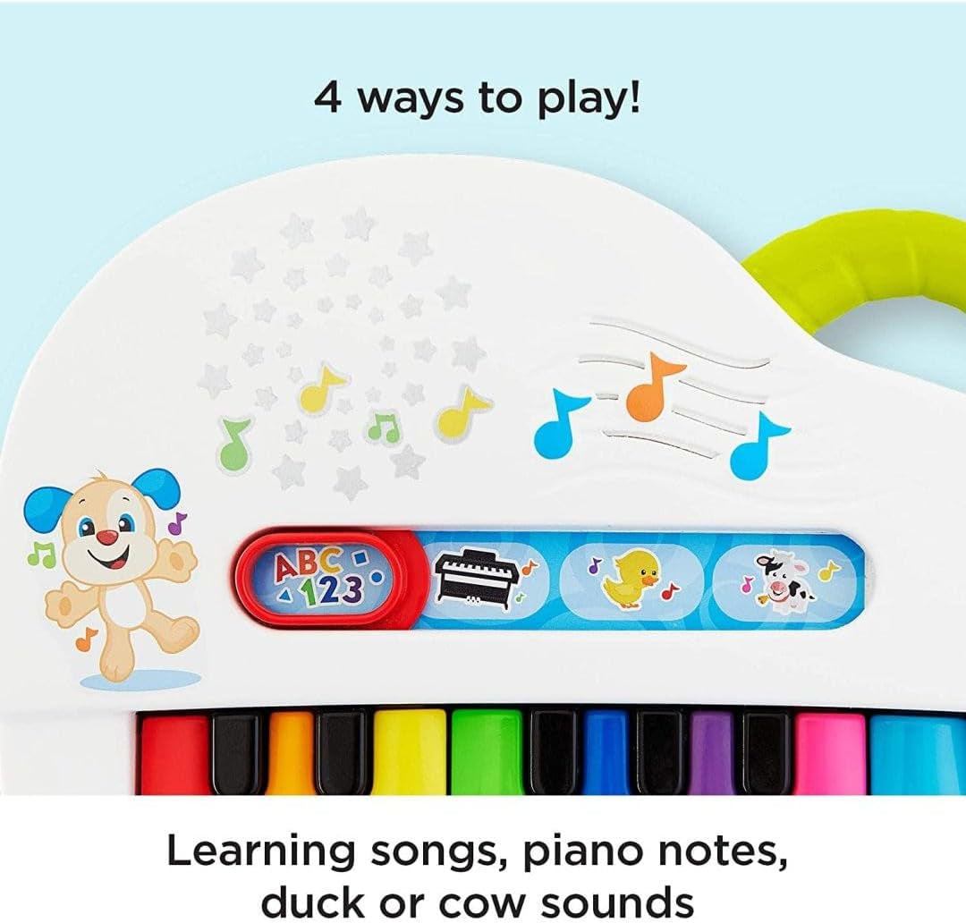 Fisher-Price Premier clavier pour bébé - piano jouet portable avec 4 options de lecture, chansons, lumières et sons, apprentissage ludique, version : UK-anglais , GFK04 Baby Toys Naty Shop