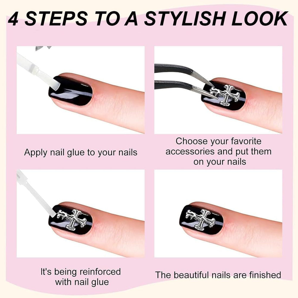 100pcs porte-clés à ongles en croix 3D, porte-clés à ongles en croix, porte-clés à ongles chromés, accessoires d'ongles vintage, décorations d'ongles DIY, pour femmes et filles, décorations d'ongles DIY