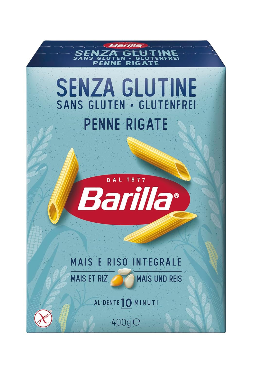 Pâtes Barilla Penne Rigate sans gluten à base de délicieux maïs et riz - parfaites pour les personnes atteintes de la maladie cœliaque ou d'intolérance au gluten (14 x 400 g)