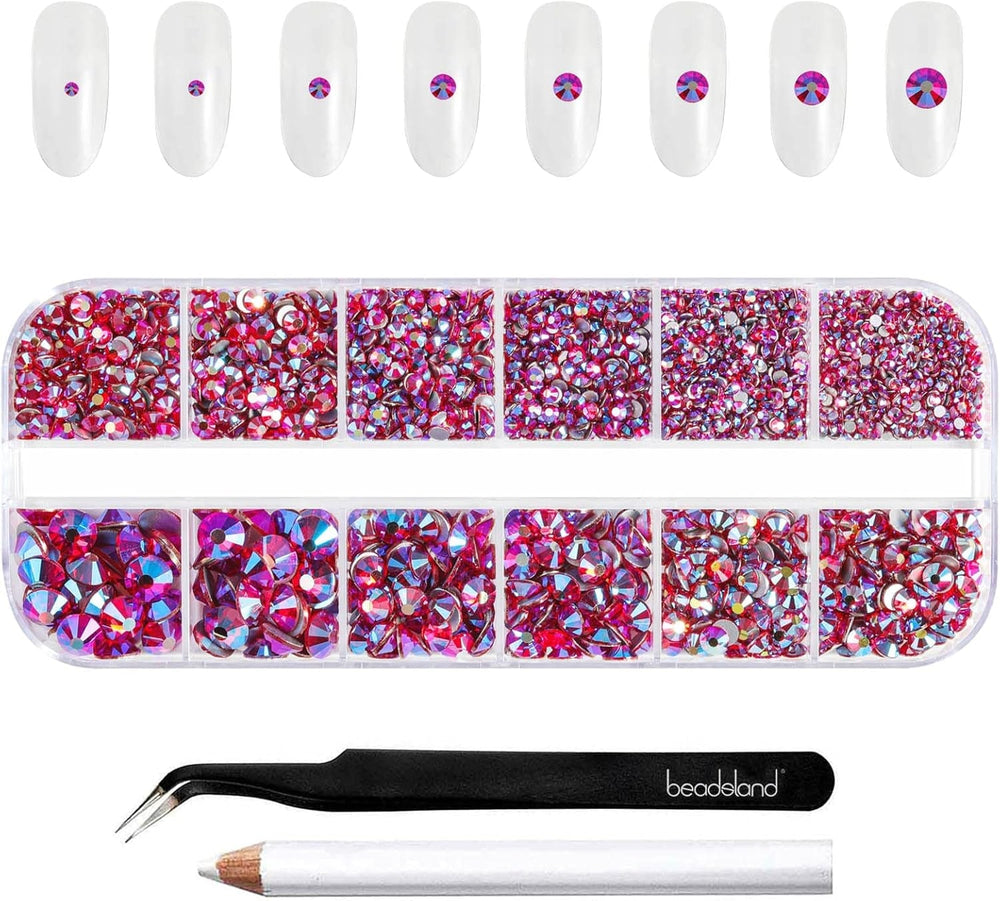 Beadland 2500Pcs Verre Nailart Strasssteine ​​​​Kristall Flatback Edelsteine ​​​​Runde, ​​​​pour Handwerk Gemischt 8 Größen SS4 ~ SS30 Mit Picking Pinzette Und Stift (Kristall Weiss)