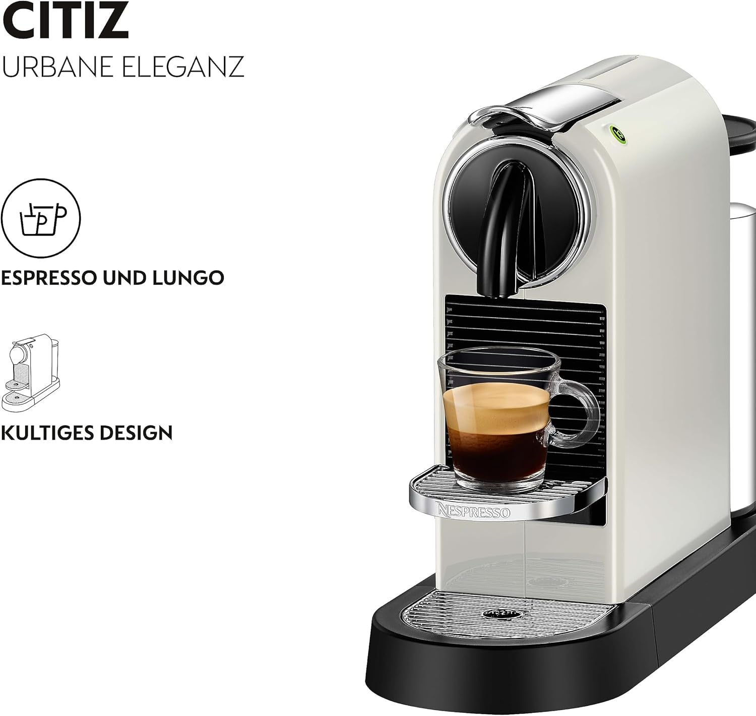 Nespresso EN167.W Machine à expresso à capsules Citiz, pompe haute pression et contrôle idéal de la température, sans Aeroccino (mousseur à lait), fonction économie d'énergie, 1260 W, blanc crème, 37,4 x 11,9 x 25,5 cm