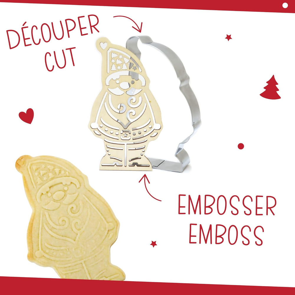 ScrapCooking - Ensemble d'emporte-pièces en bois Père Noël en relief - Emporte-pièce de Noël en acier inoxydable en relief - Accessoires de pâtisserie - Idée cadeau de Noël pour la cuisine - 2079