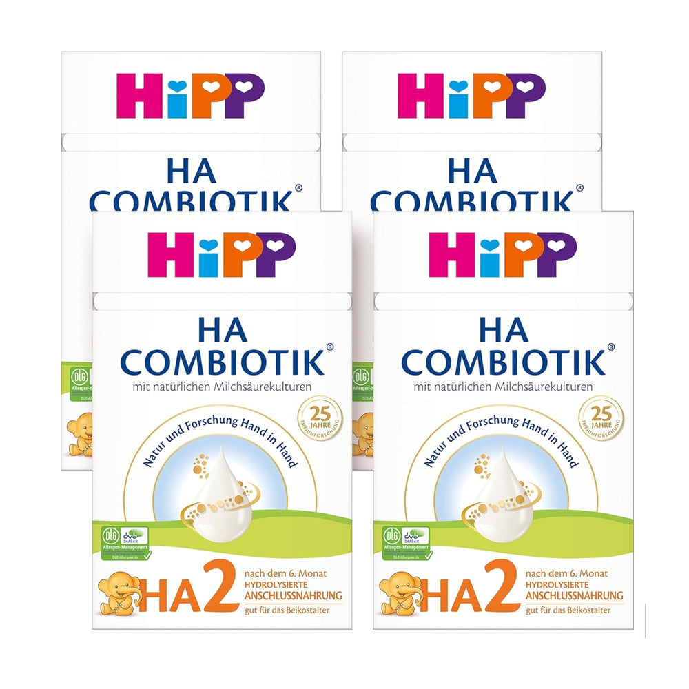 HiPP HA 2 Combiotik (4 x 600g) - Formule de suite après 6 mois, avec cultures naturelles d'acide lactique, fibres alimentaires précieuses (GOS), oméga-3, protéines hydrolysées pour un système immunitaire sensible