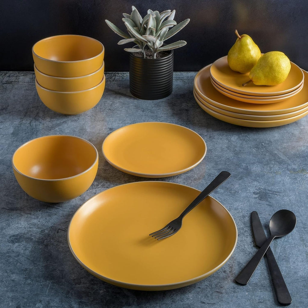 Set veselă Rockaway, rotundă, ceramică, serviciu pentru 4 persoane (12 piese), galben Seturi vesela masa Naty Shop