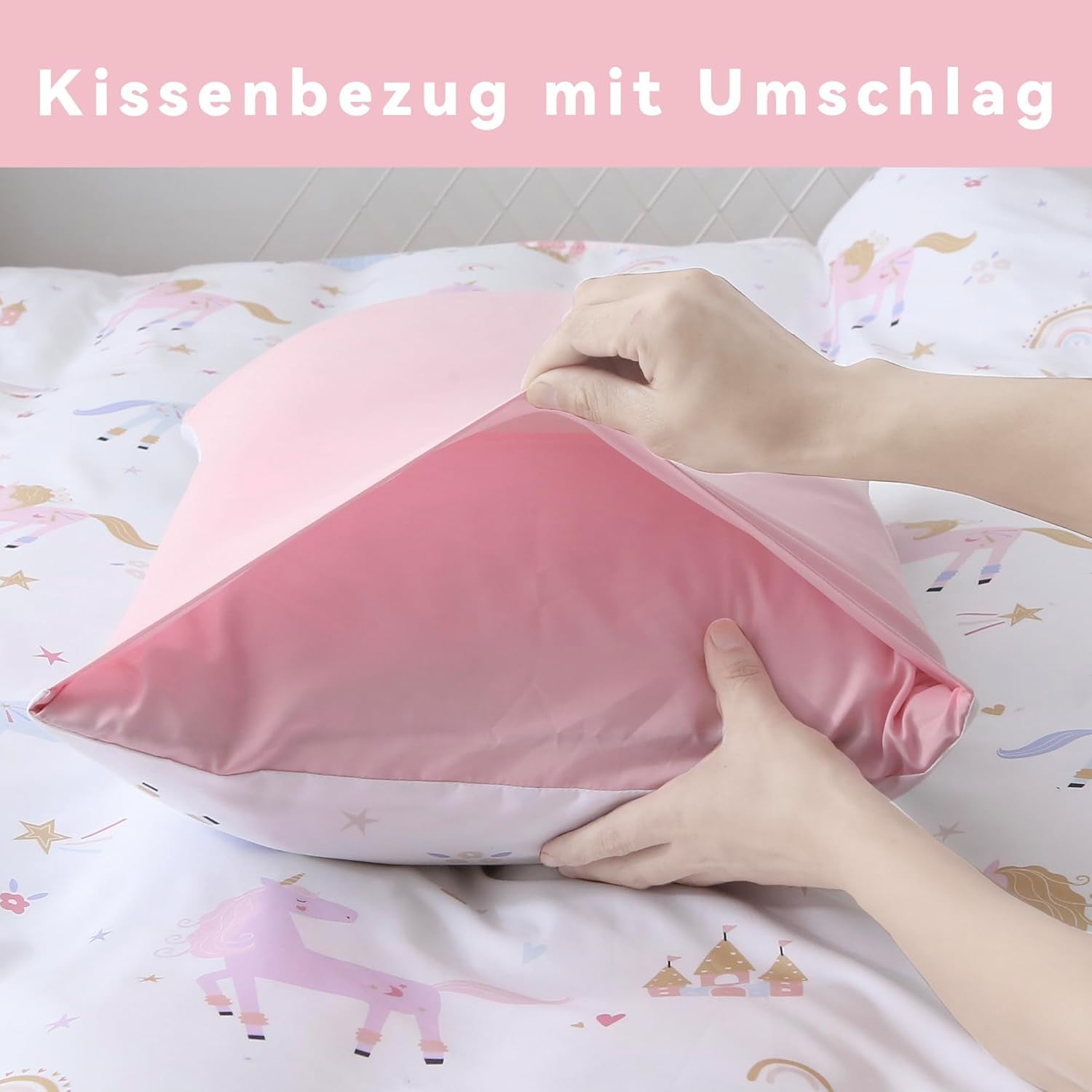 Fekohipy Bettwäsche 135X200 Mädchen Einhorn Kinderbettwäsche Rosa 3D-Druck Mikrofaser Regenbogen Kinder Bettbezug Mit Zwißwerfer Und 1 Kissenbezug 80X80Cm 2-Teilige Kinderbettwäsche-Set Naty Shop
