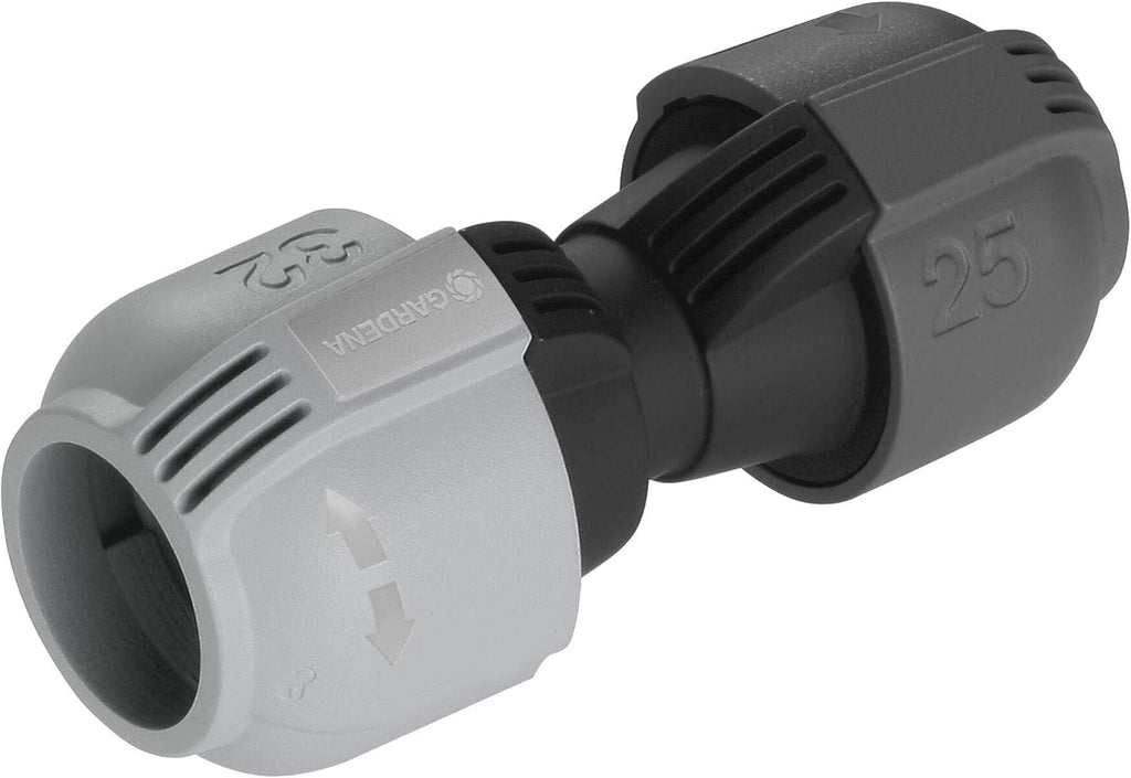 Sistem de irigații Gardena, piesă în L: Conector pentru schimbarea direcției conductei de alimentare, 25 mm, tehnologie de conectare Quick&Easy, compatibil cu conductele de alimentare Gardena de 25 mm, asamblare fără unelte (2773-20)