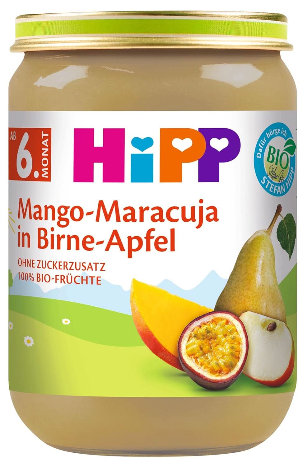 Hipp Pour les Petits Gourmets, Nectarines à la pomme et à la mangue, sans sucre ajouté, 6 X 190 grammes Mère et Enfant Naty Shop 190 grammes Mangue et fruit de la passion en compote de pommes aux poires