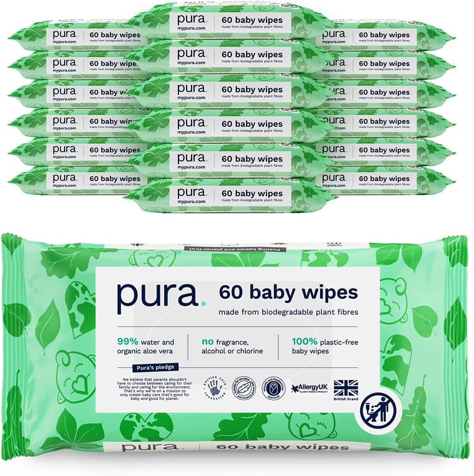 Lingettes jetables écologiques pour peau sensible de bébé, 70 lingettes (1 paquet) 99 % d'eau, 100 % sans plastique, pour peaux sensibles sujettes à l'eczéma, nouveau-né, biodégradables, végétaliennes