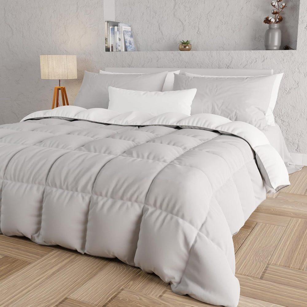 PETTI Artigiani Italiani - Couverture d'hiver pour lit double, maxi, monochrome, double face, blanc, gris, 100% Made in Italy Couettes et couettes Naty Shop