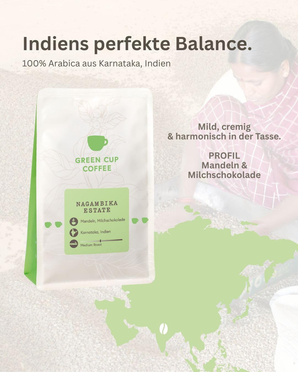 Café - Nagambika Estate I 100% Arabica I Kaffeebohnen 250g I Idéal pour Moka kanne, Siebträger, Vollaautomat, Brühkaffee & French Press mit schokoladig, nussigen Aroman I miltre Röstung