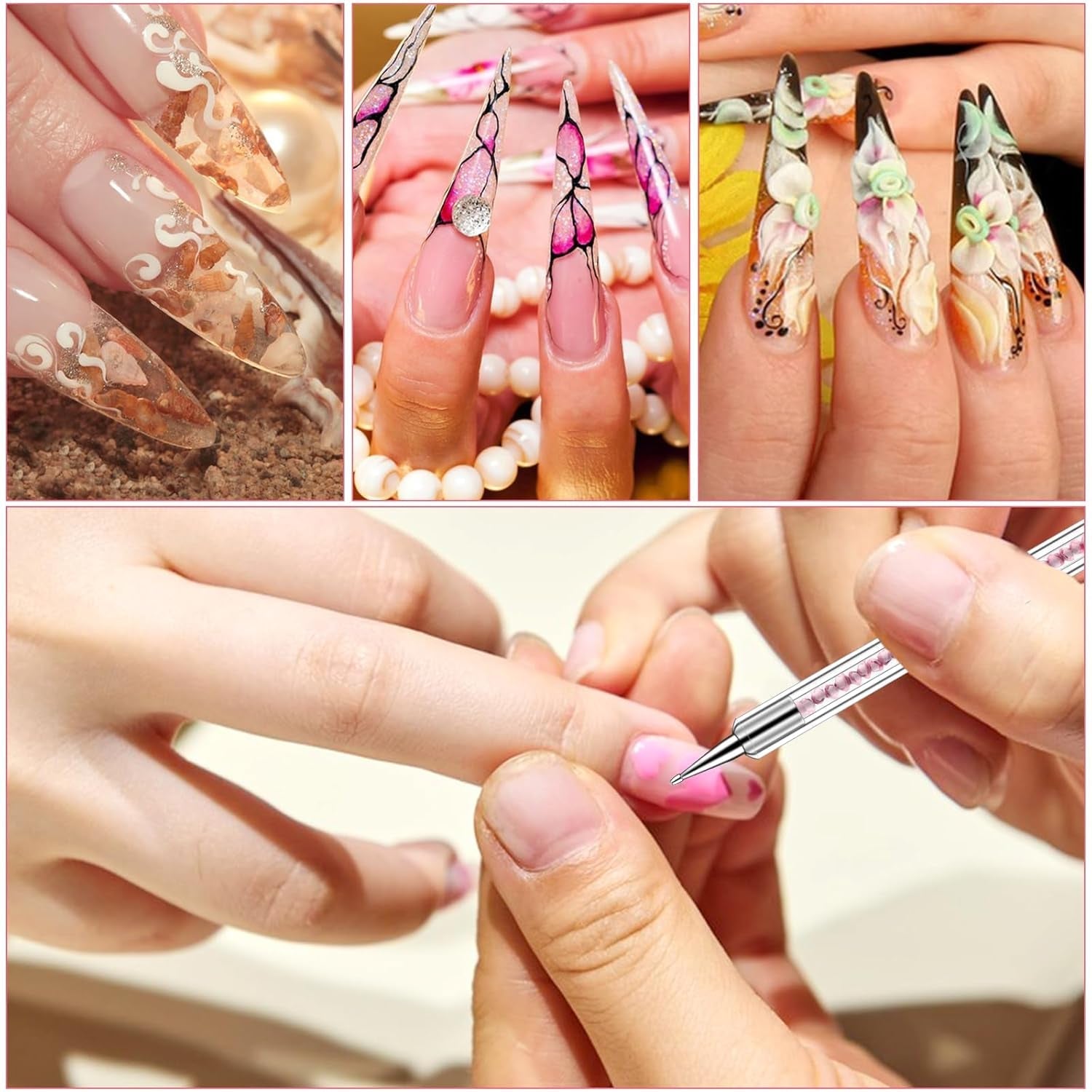 5 pièces Nail Art Pinsel Set Dotting Tool Nailart Pinsel Nageldesign Double End Dotting Pen Strass Professional Acryl Feinmalerei Nail Art Design