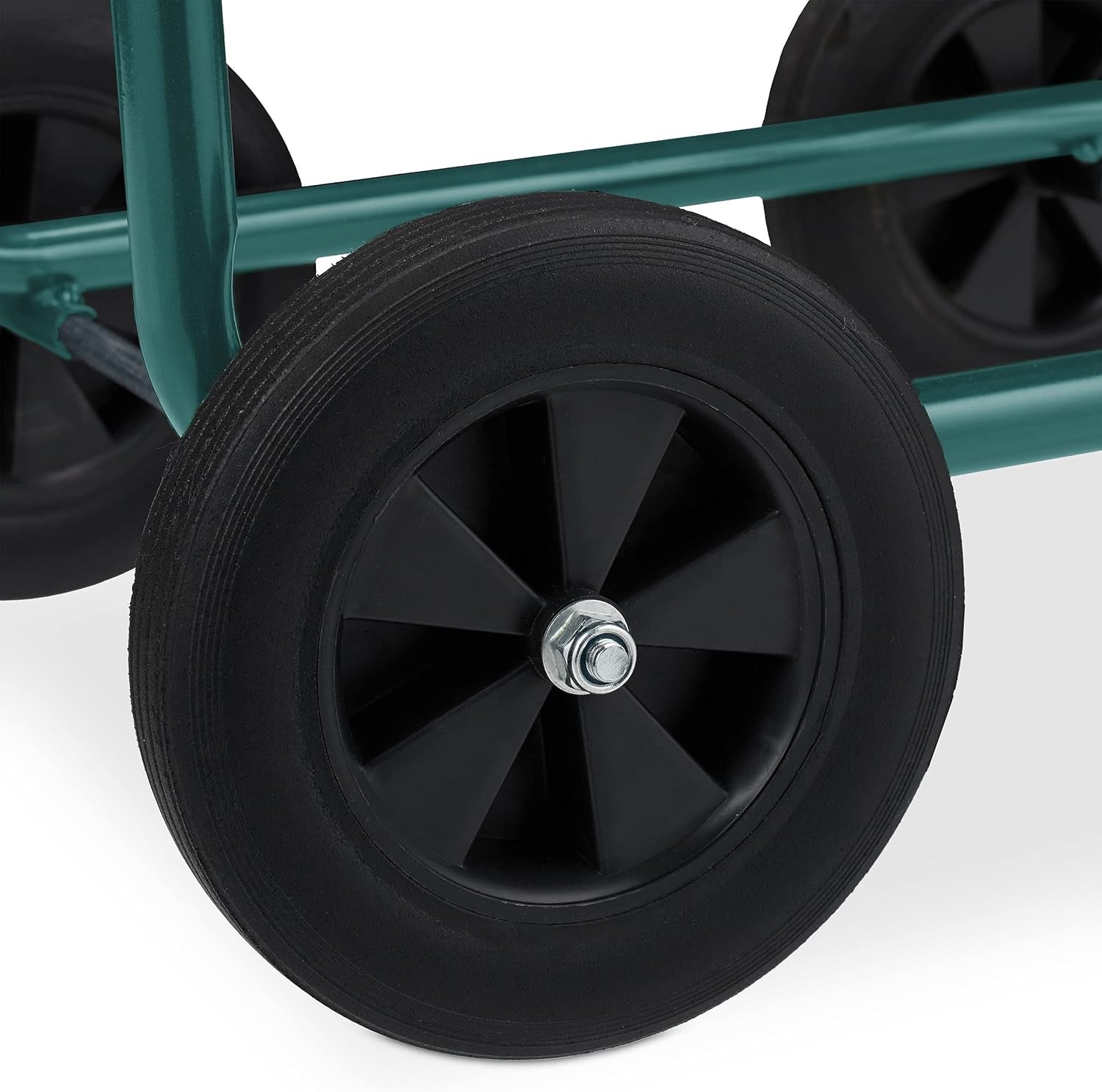 Relaxdays Dévidoir Jusqu'à 60 M 4 Pneus En Caoutchouc Plein Accouplement Click Enrouleur De Tuyau En Métal Dévidoir De Tuyau Vert