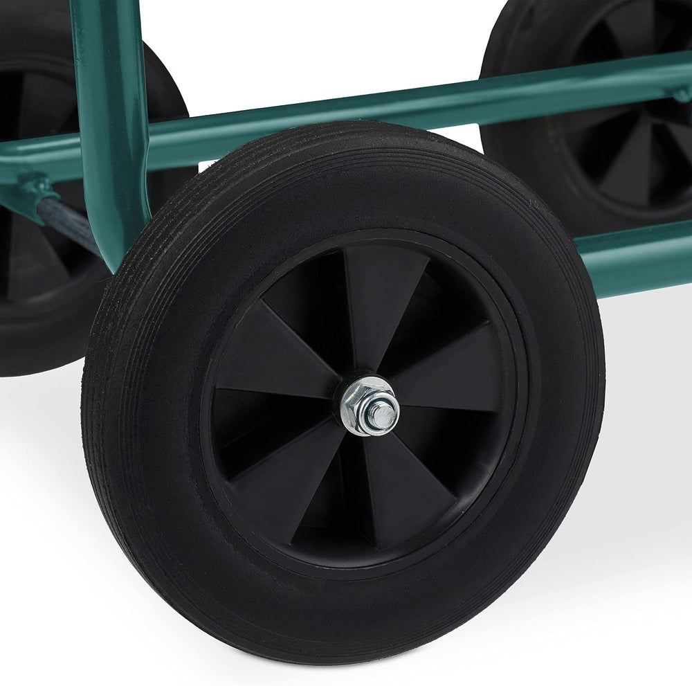 Relaxdays Dévidoir Jusqu'à 60 M 4 Pneus En Caoutchouc Plein Accouplement Click Enrouleur De Tuyau En Métal Dévidoir De Tuyau Vert