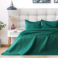 Ameliahome couvre-lit 200X220 Cm couvre-lit vert foncé avec deux côtés en relief Mat Satin Carmen Lits et Couvertures Besuche den AmeliaHome-Store