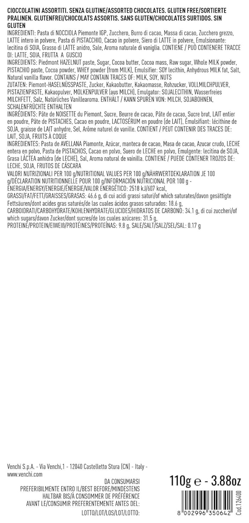 Venchi, Coffret doré avec assortiment de chocolats Gianduiotti, 110 grammes Chocolats Naty Shop