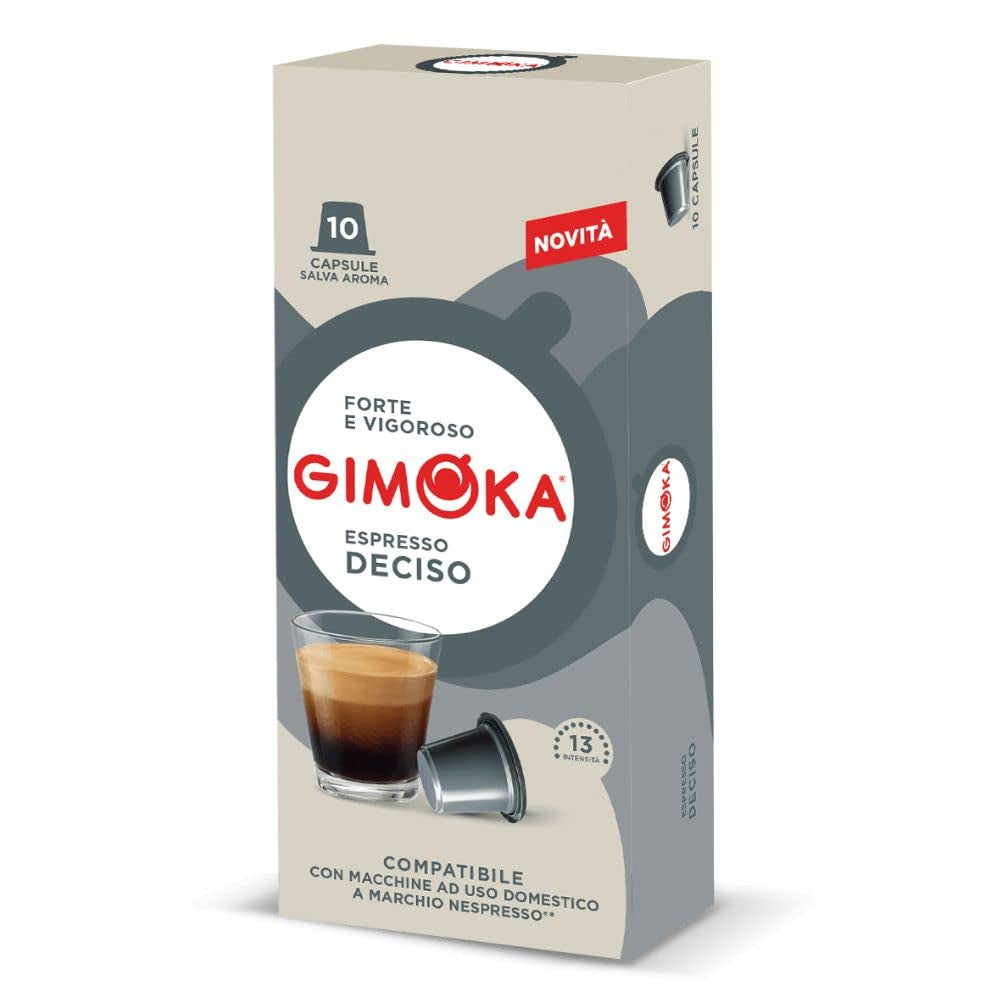 Gimoka Kaffeekapseln Espresso Deciso, Intensität 13/13-100 Kapsel - Compatible avec Nespresso* Haushalts-Espressomaschinen - 100 Stück (10 x 10 Getränke) - Hergestellt en Italien