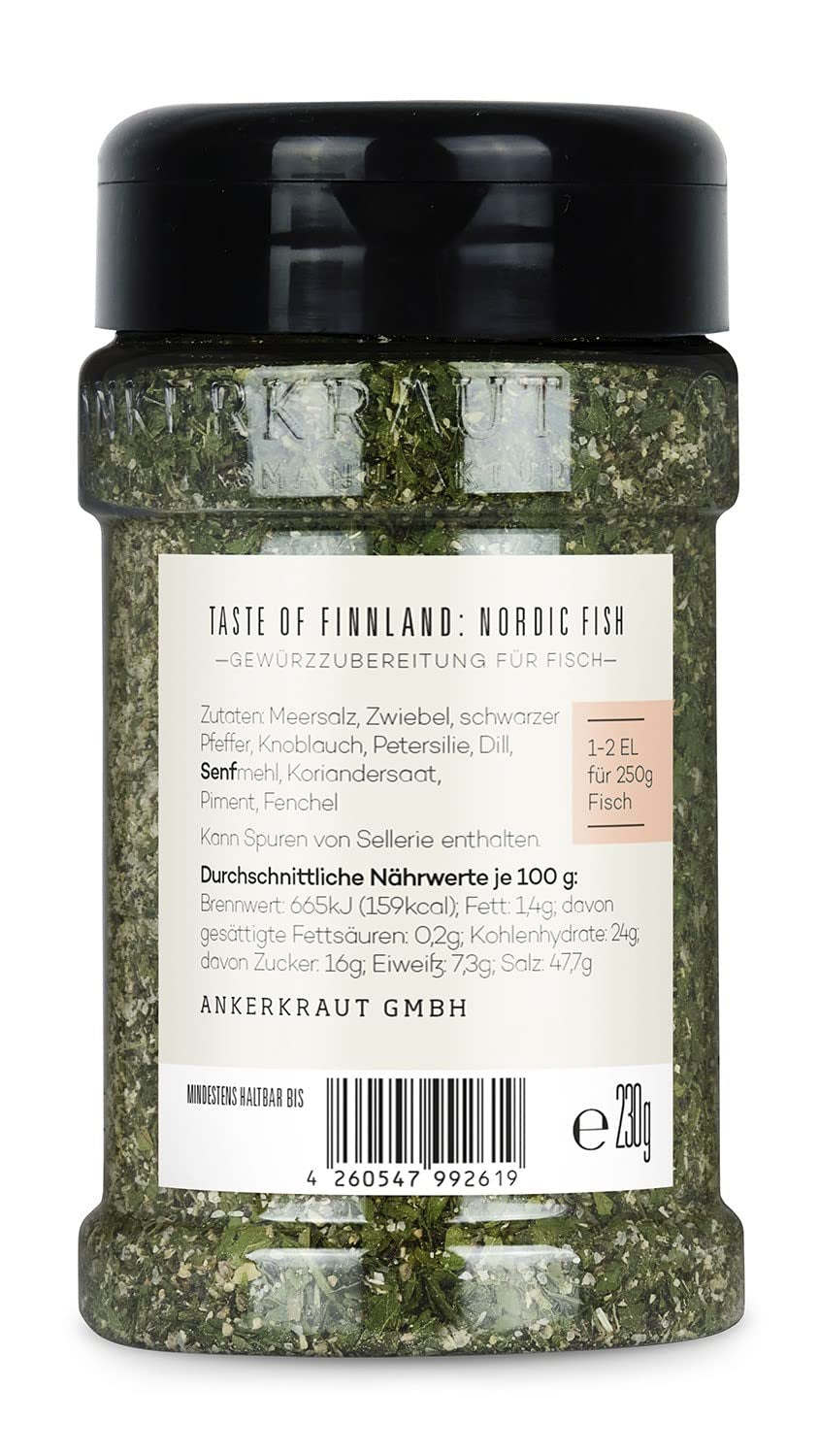 Ankerkraut Nordic Fish, Gewürz für Fisch, ideal für Lachs, Taste of Finnland, mit Petersilie und Dill, 230 g im Streuer