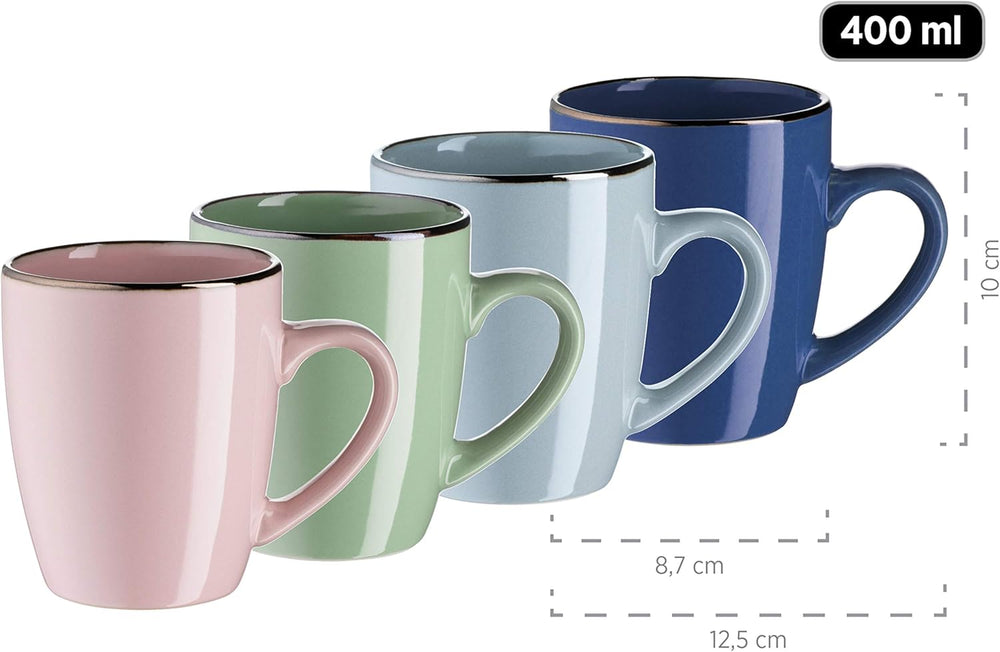 MÄSER 931870 Cadre en métal, Service de table moderne pour 4 personnes avec cadre couleur laiton, Service combiné de 16 pièces avec formes coupées sans cadre, Multicolore, Grès, Pastel'n'Blue