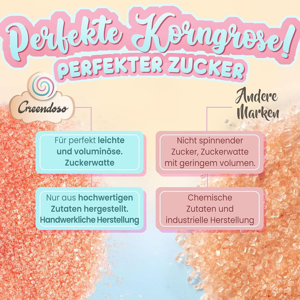 GREENDOSO® Barbe à papa pour machine à barbe à papa (4 x 320 grammes) - 4 parfums (fraise/cola/framboise/pomme) + 50 sticks - MADE in FRANCE Naty Shop