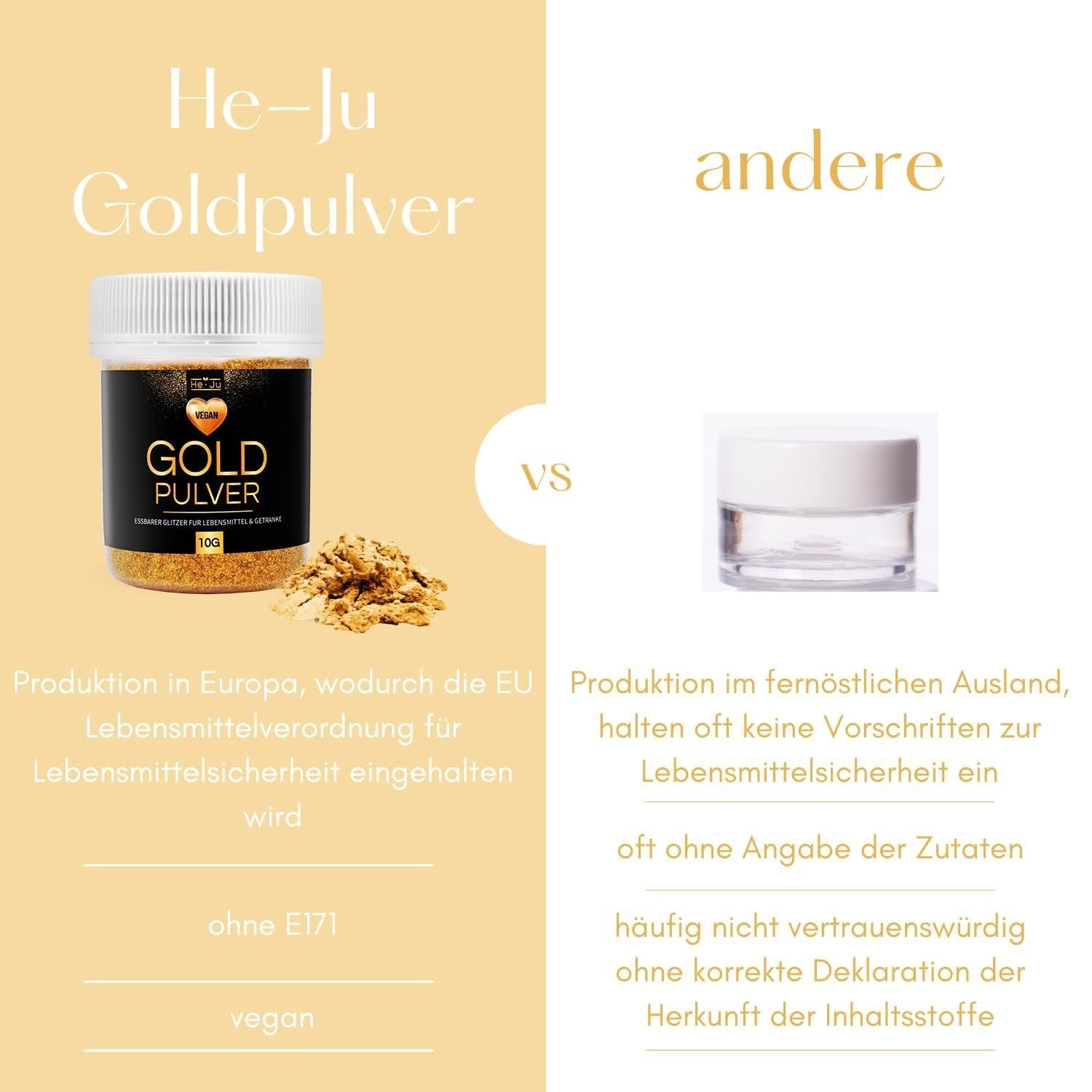 He-Ju 10 g de poudre d'or comestible végétalienne et sans E171, colorant alimentaire doré, paillettes comestibles pour boissons et aliments