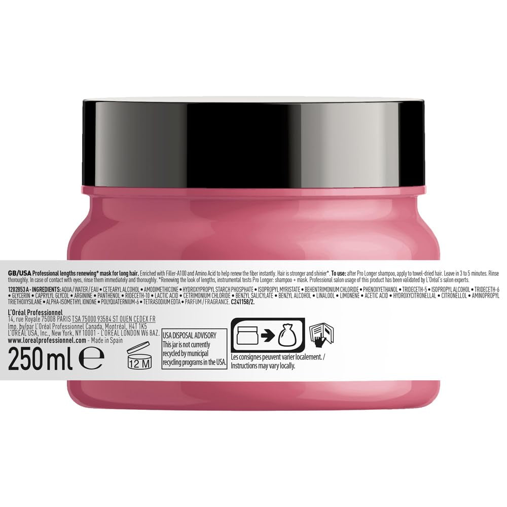 L'Oréal Professionnel Masque Fortifiant Capillaire pour Cheveux Longs et Fins avec Filler A-100 et Acides Aminés, Série Expert, Pro Longer Mask Hair Mask Naty Shop