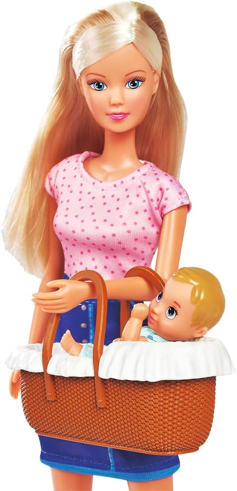 Simba Steffi Love Baby Time, Spielpuppe kümmert Sich um das kleine Baby, inkl. 2-in-1 Wiege, Badewanne, Töpfchen und über 15 Accessoires, ab 3 Jahre