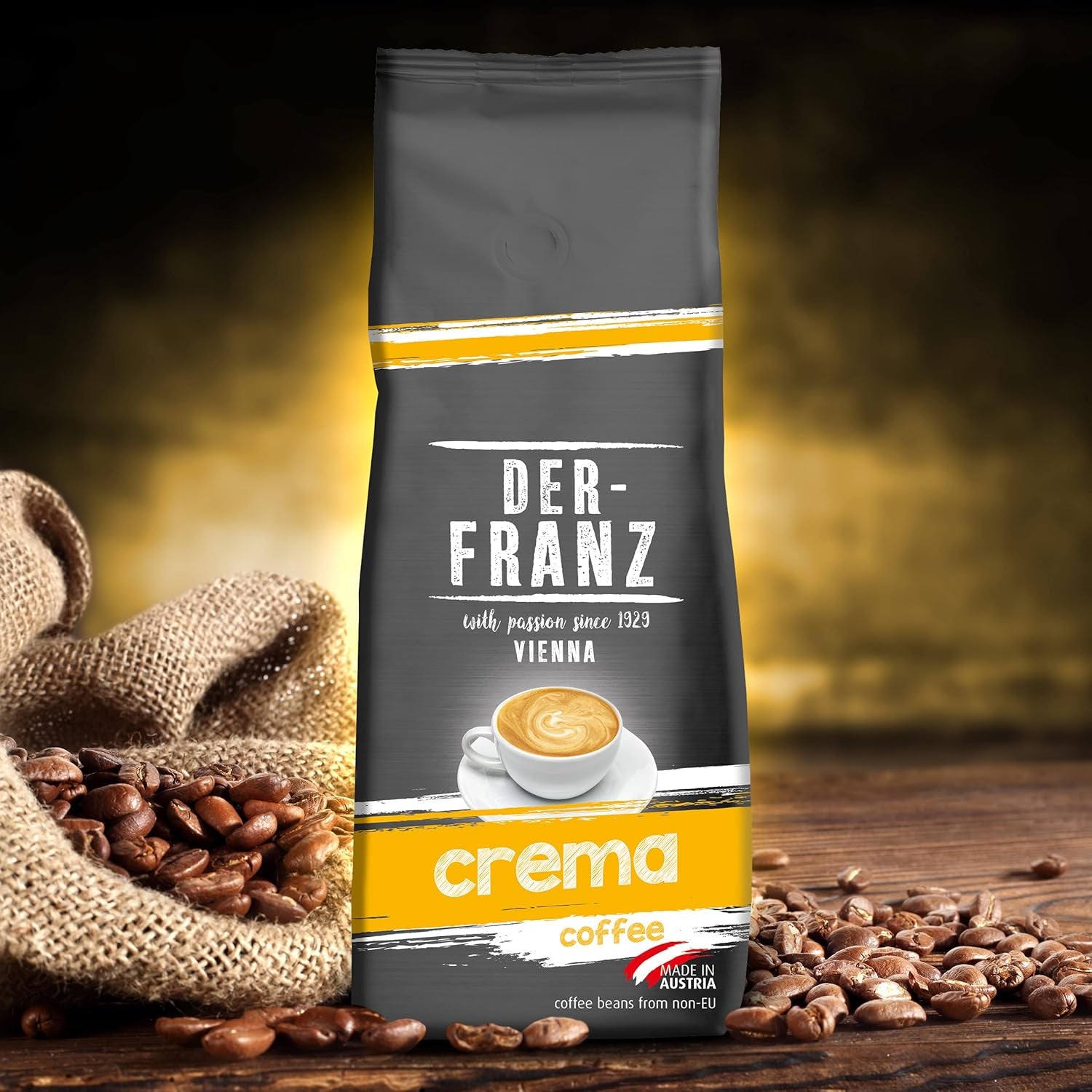DER-FRANZ Kaffee Crema, Intensité 4/5, 100% Arabica, ganze Kaffeebohnen, 3 x 500 g