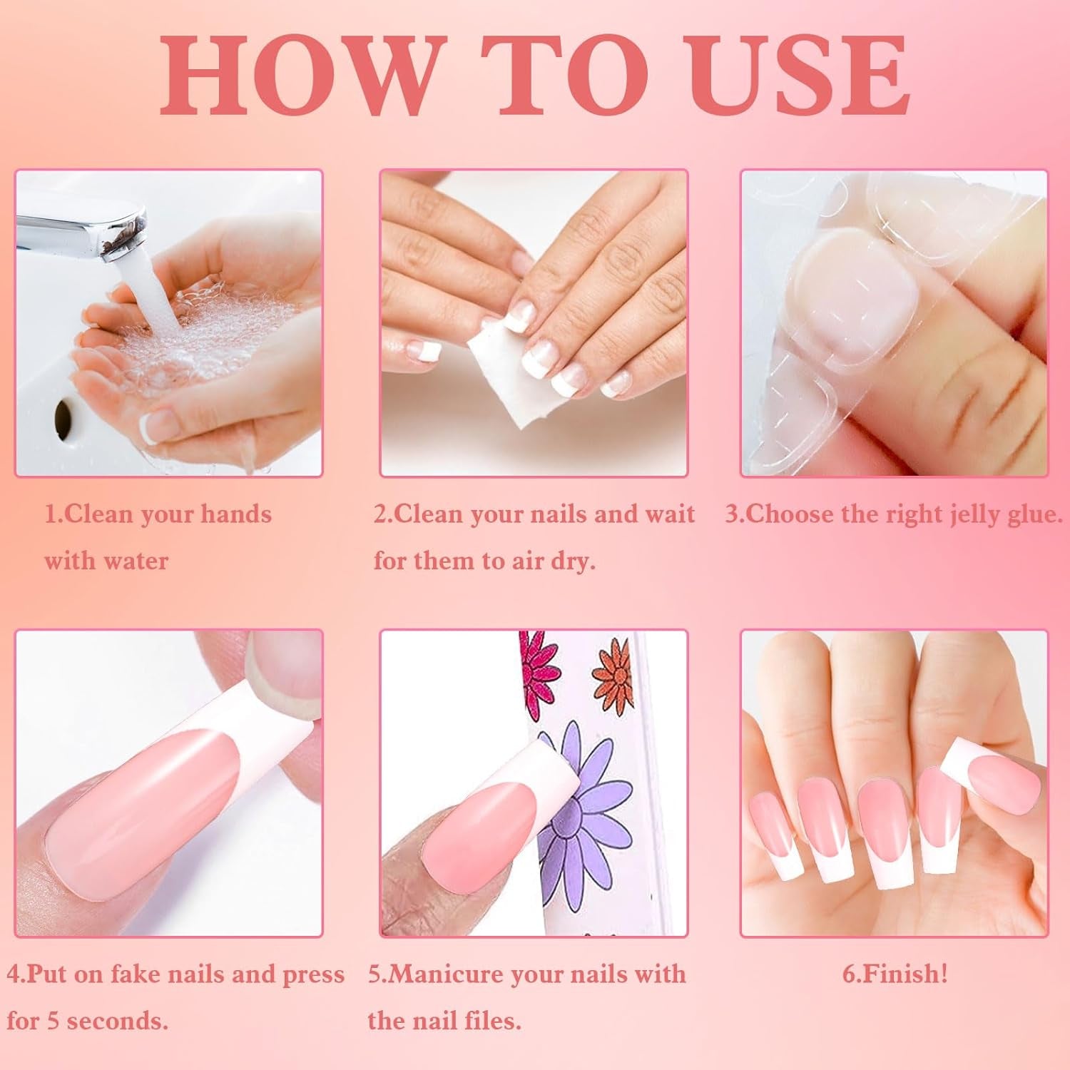 360pcs Ongles Artificiels Ongles Français Moyen Rectangle Faux Ongles Faux Ongles Naturels DIY Faux Ongles Conseils avec Lime à Ongles Presser sur Faux Ongles pour Dames et Femmes