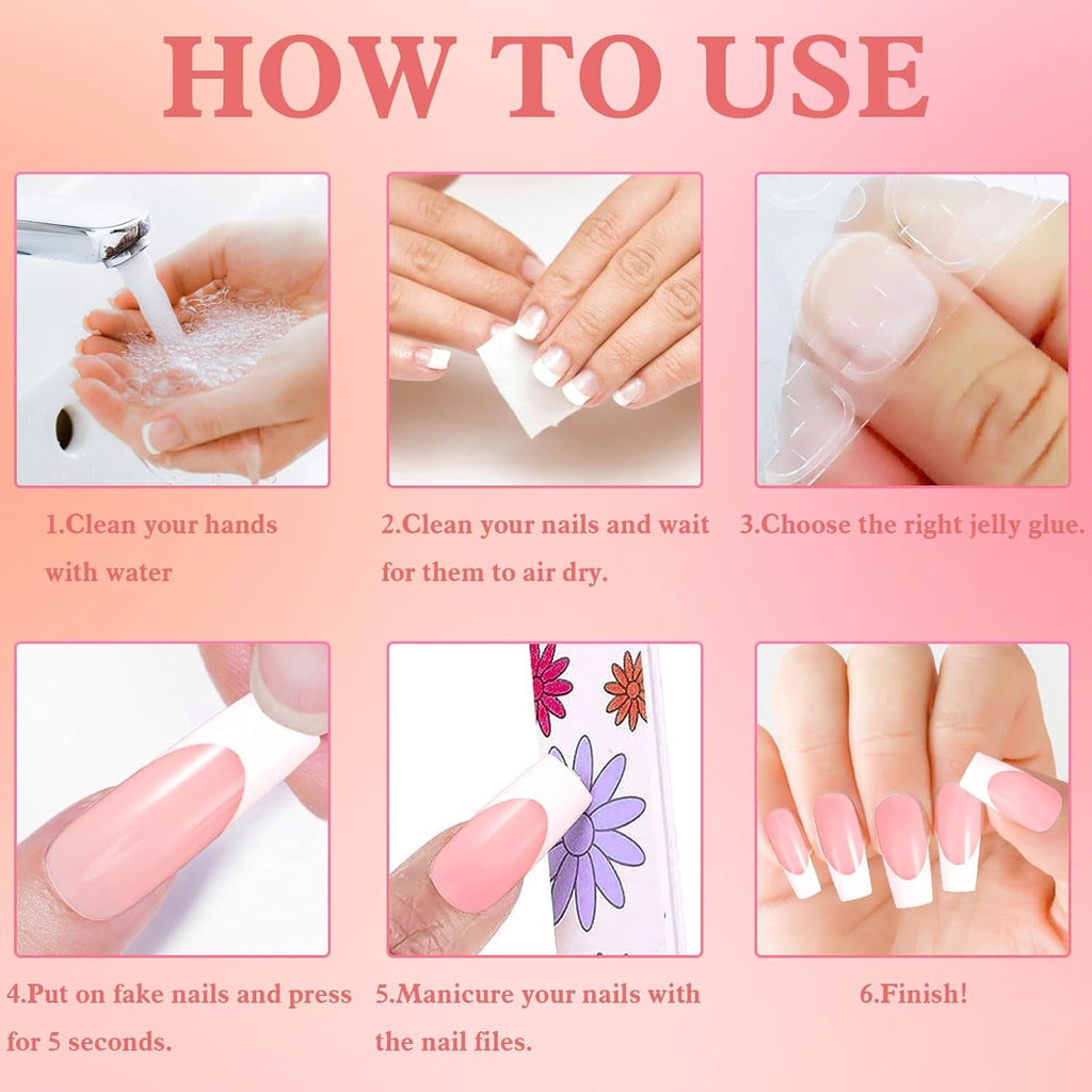 360 de bucăți unghii artificiale unghii franțuzești unghii false dreptunghiulare medii unghii false unghii false naturale DIY vârfuri de unghii false cu pilă de unghii presare pe unghii artificiale pentru doamne și femei